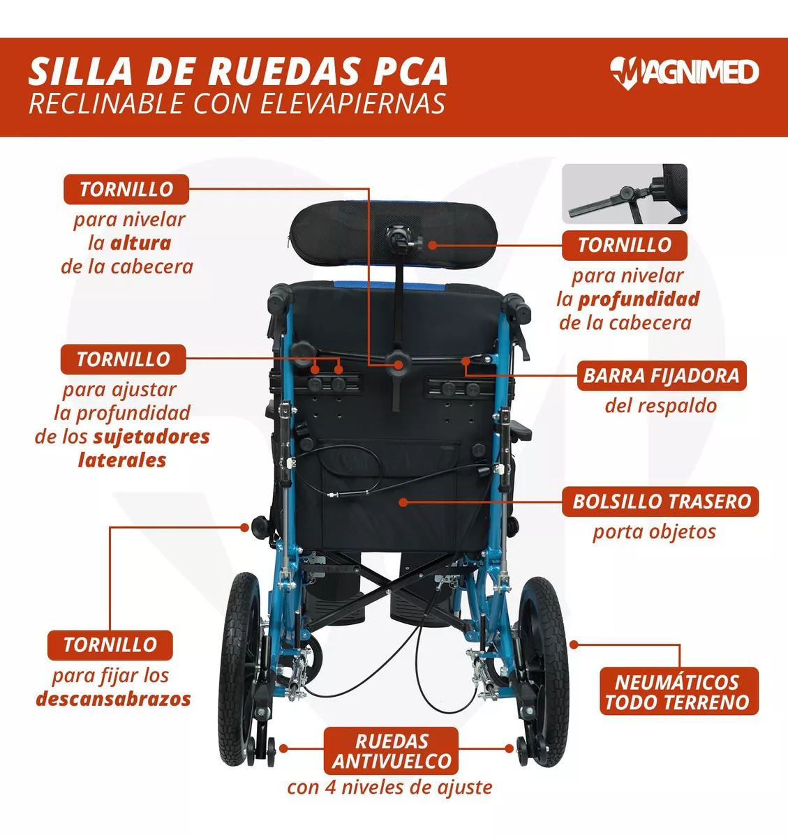 Foto 7 | Silla de Ruedas para Parálisis Cerebral con Elevapiernas y Arnés de Seguridad