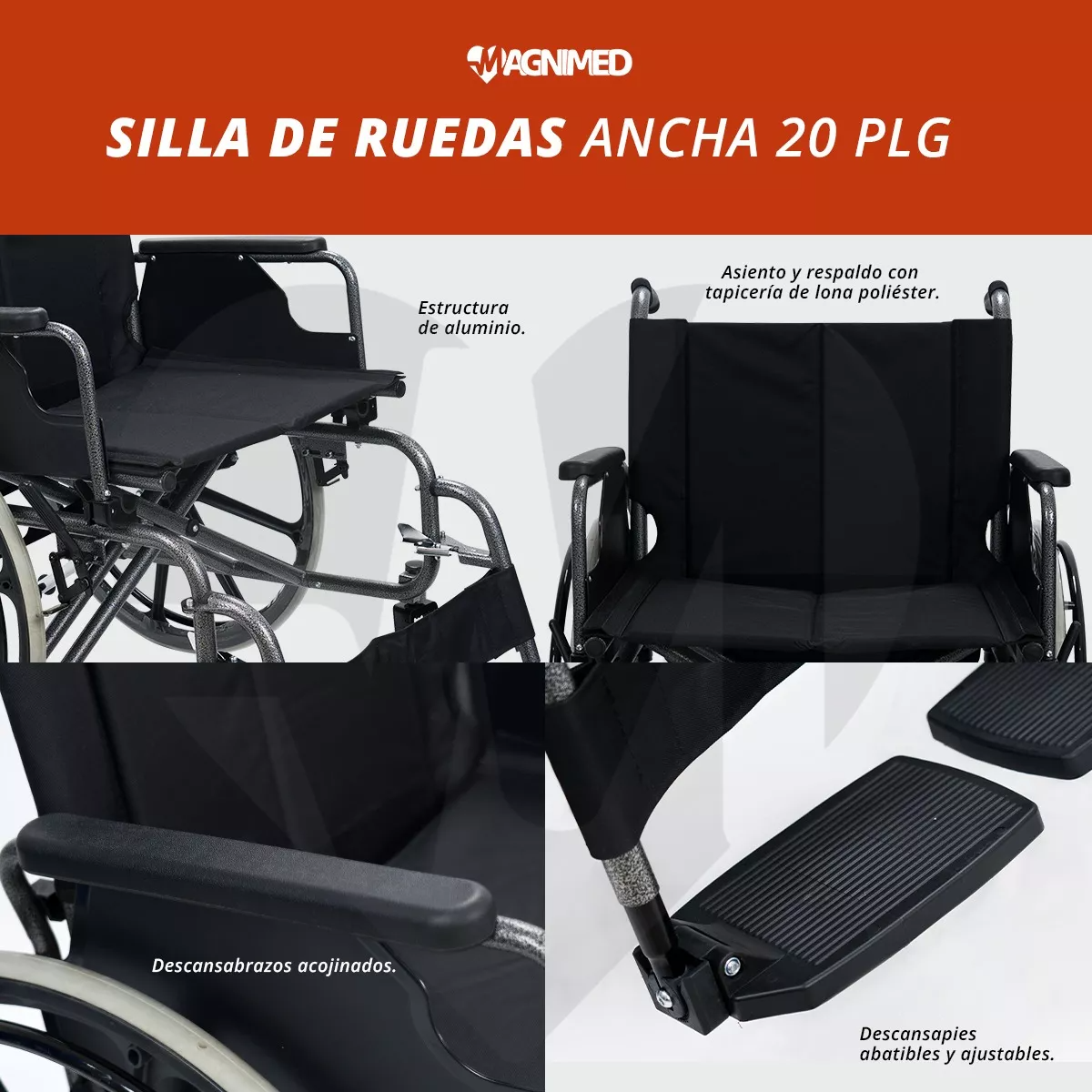 Foto 5 pulgar | Silla de Ruedas Sanezy Ancha Bariátrica 20 Pulgadas