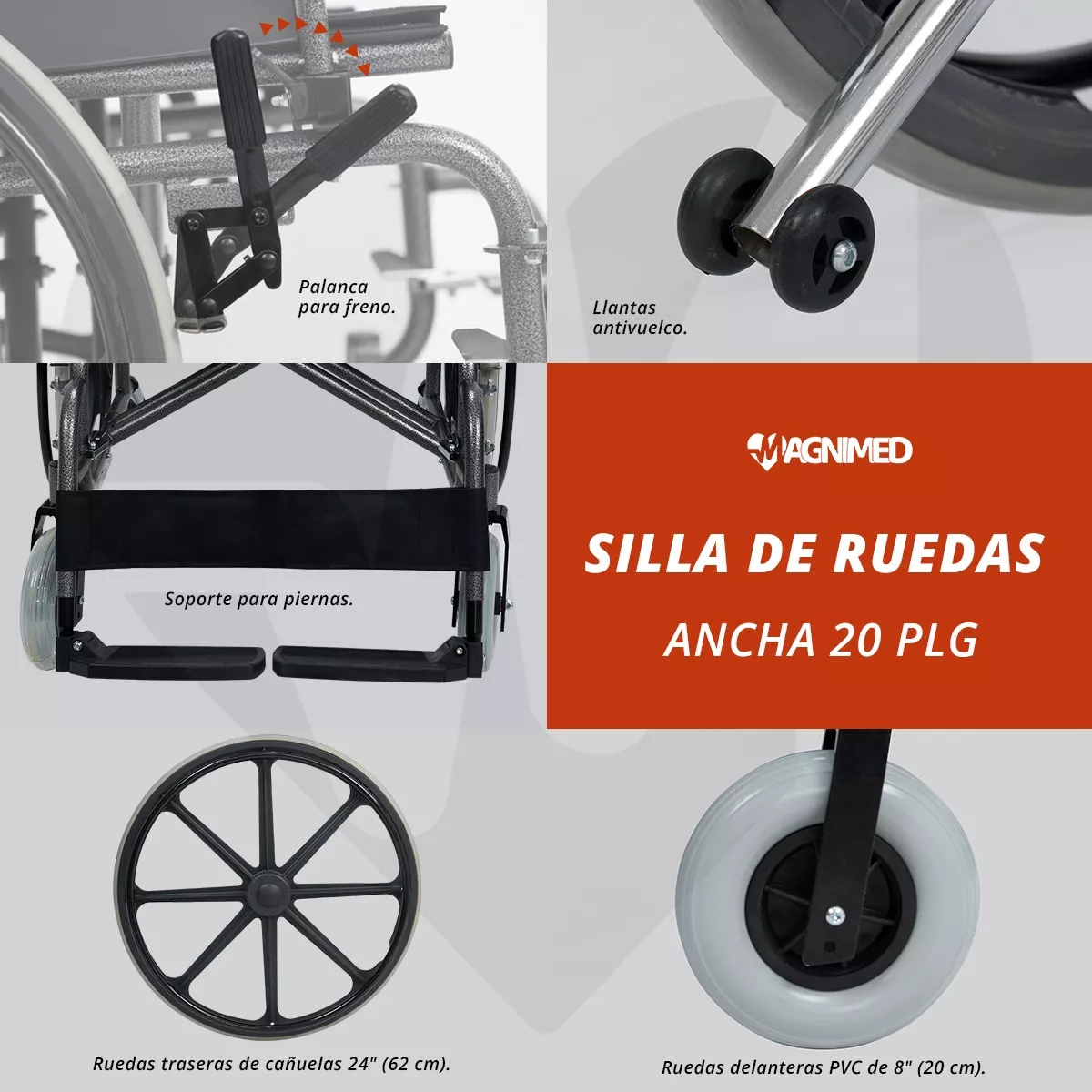 Foto 6 pulgar | Silla de Ruedas Sanezy Ancha Bariátrica 20 Pulgadas