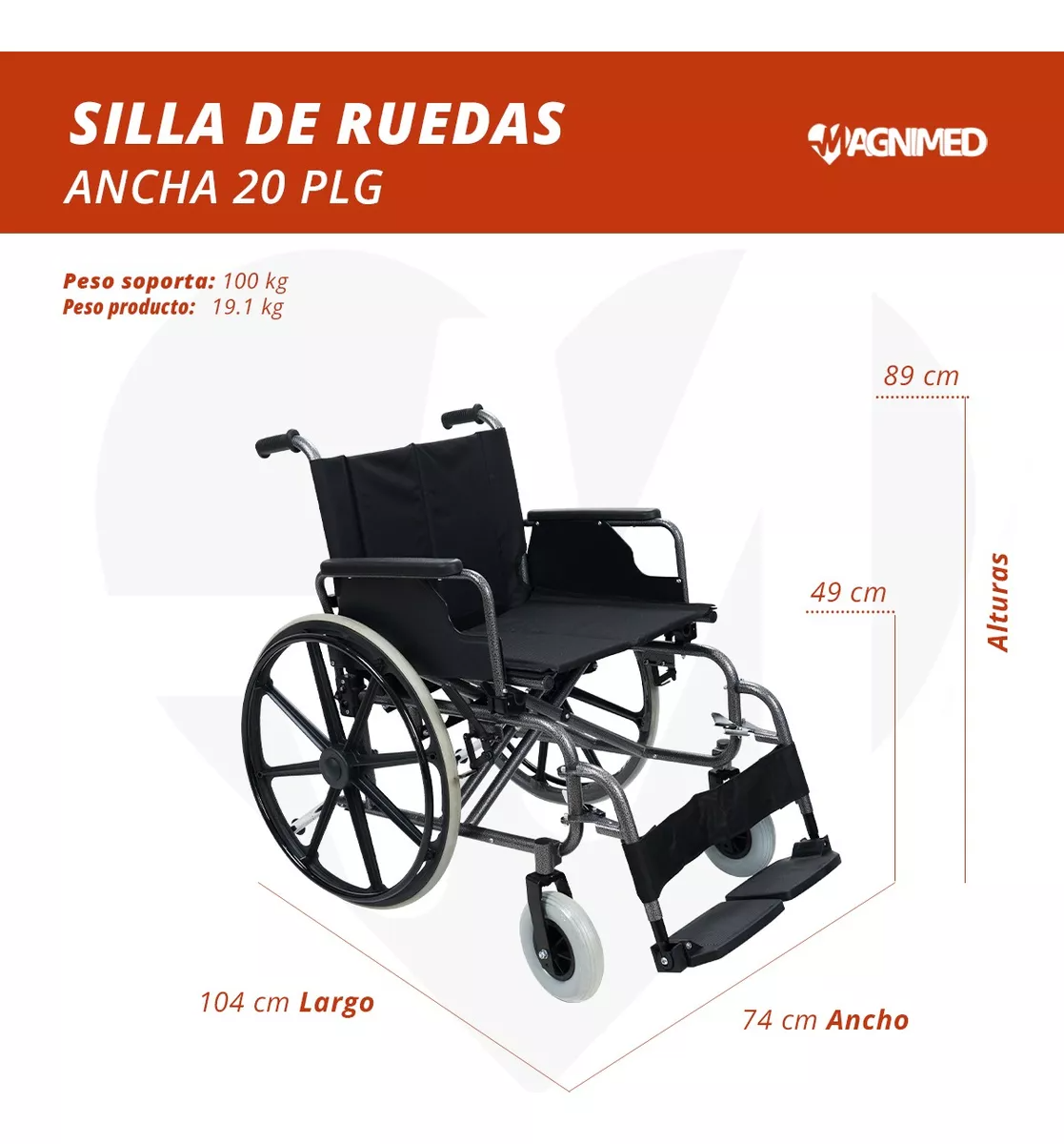 Foto 7 pulgar | Silla de Ruedas Sanezy Ancha Bariátrica 20 Pulgadas