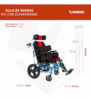 Foto 6 | Silla de Ruedas Pci Parálisis Cerebral Infantil 15'' de Acero Resistente con Elevapiernas