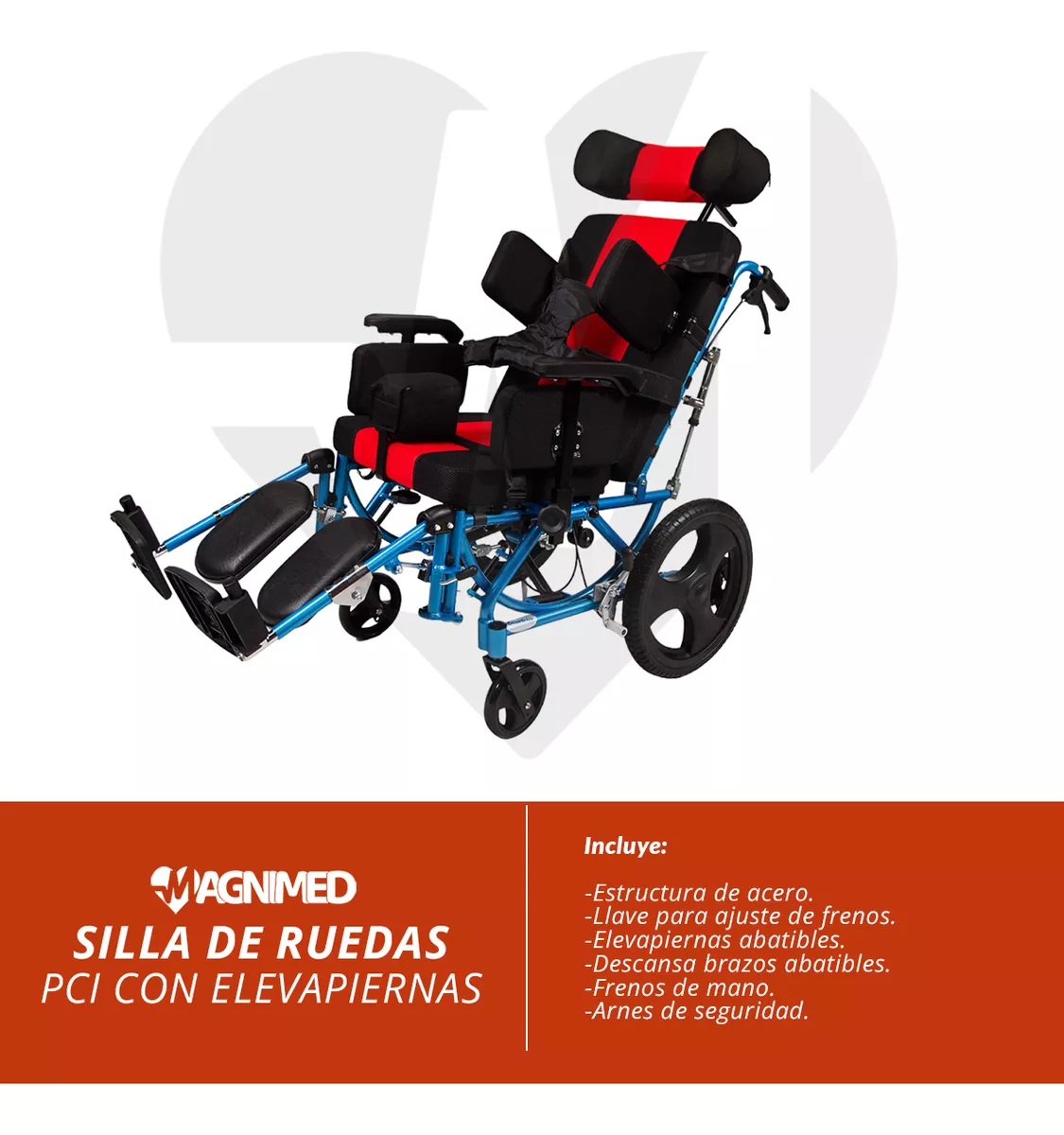 Foto 8 | Silla de Ruedas Pci Parálisis Cerebral Infantil 15'' de Acero Resistente con Elevapiernas