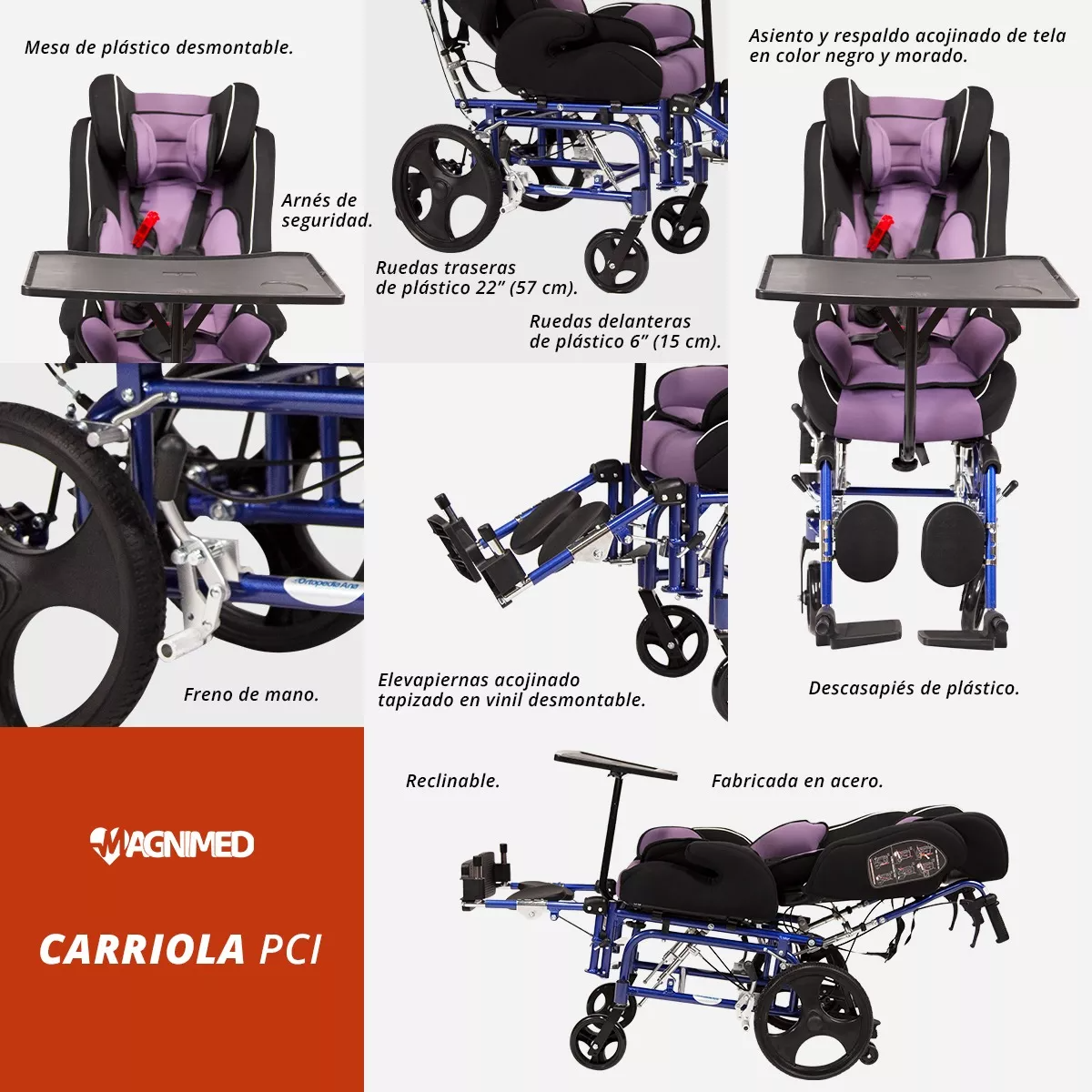 Foto 6 | Silla de Ruedas para Parálisis Cerebral Infantil PCI - Respaldo Reclinable y Soportes Acojinados