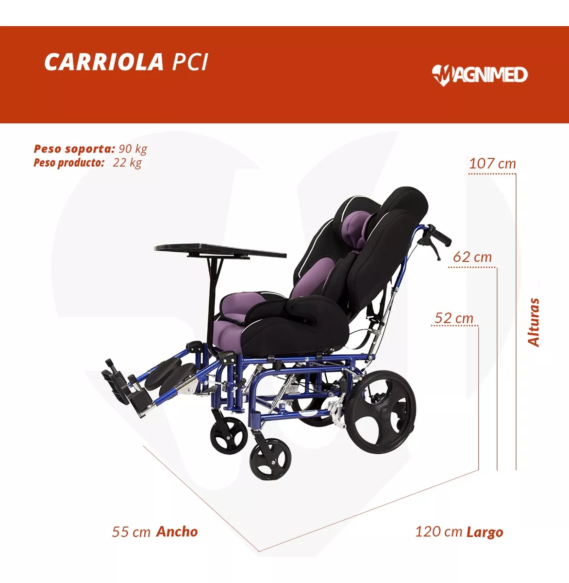 Foto 8 pulgar | Silla de Ruedas para Parálisis Cerebral Infantil PCI - Respaldo Reclinable y Soportes Acojinados