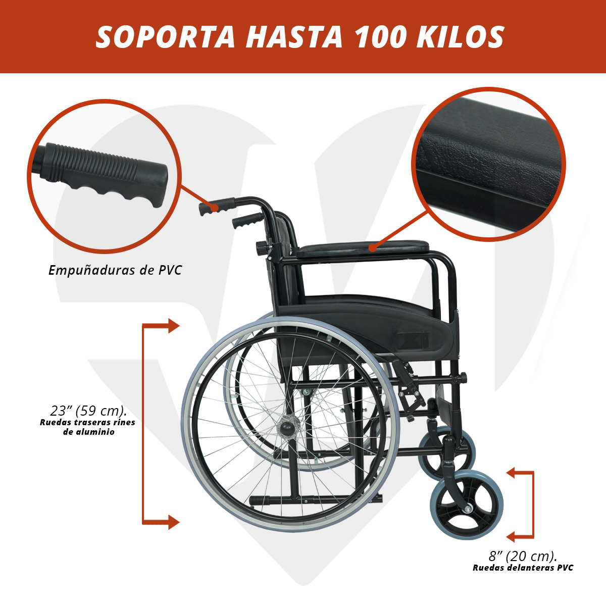 Foto 4 pulgar | Silla De Ruedas Estándar Rin De Rayos | Plegable, Respaldo Ajustable, Soporta Hasta 100 Kg