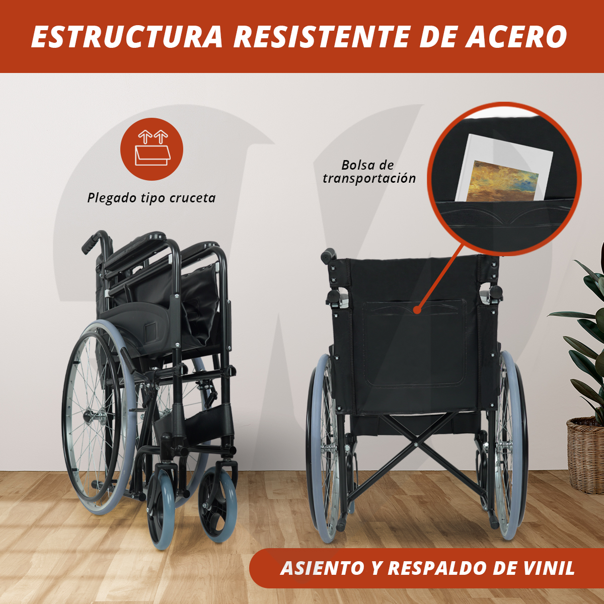 Foto 6 pulgar | Silla De Ruedas Estándar Rin De Rayos | Plegable, Respaldo Ajustable, Soporta Hasta 100 Kg