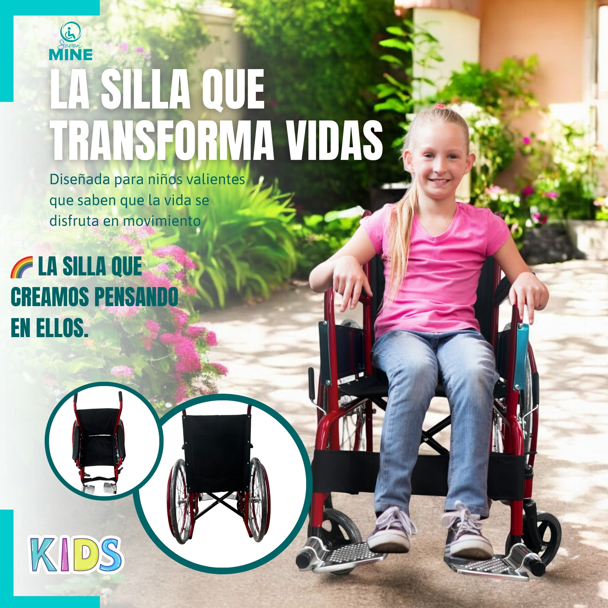 Foto 3 pulgar | Silla De Ruedas Infantil Llantas Rayos 22 Para Niños Sc-373