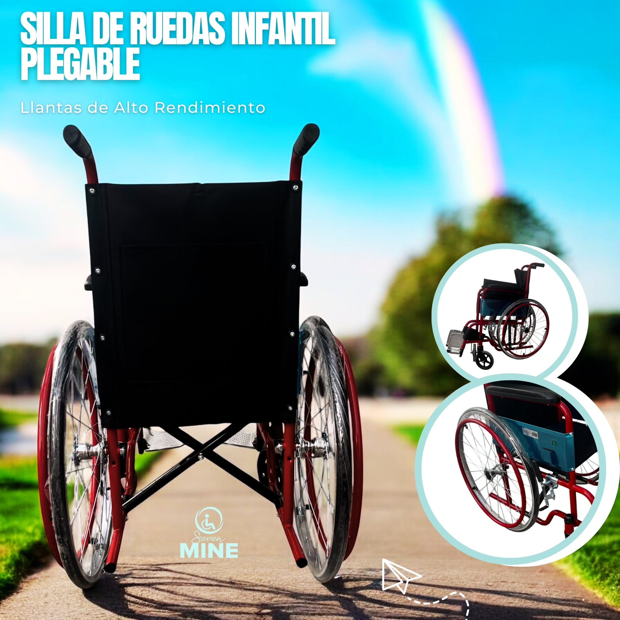 Foto 7 | Silla De Ruedas Infantil Llantas Rayos 22 Para Niños Sc-373