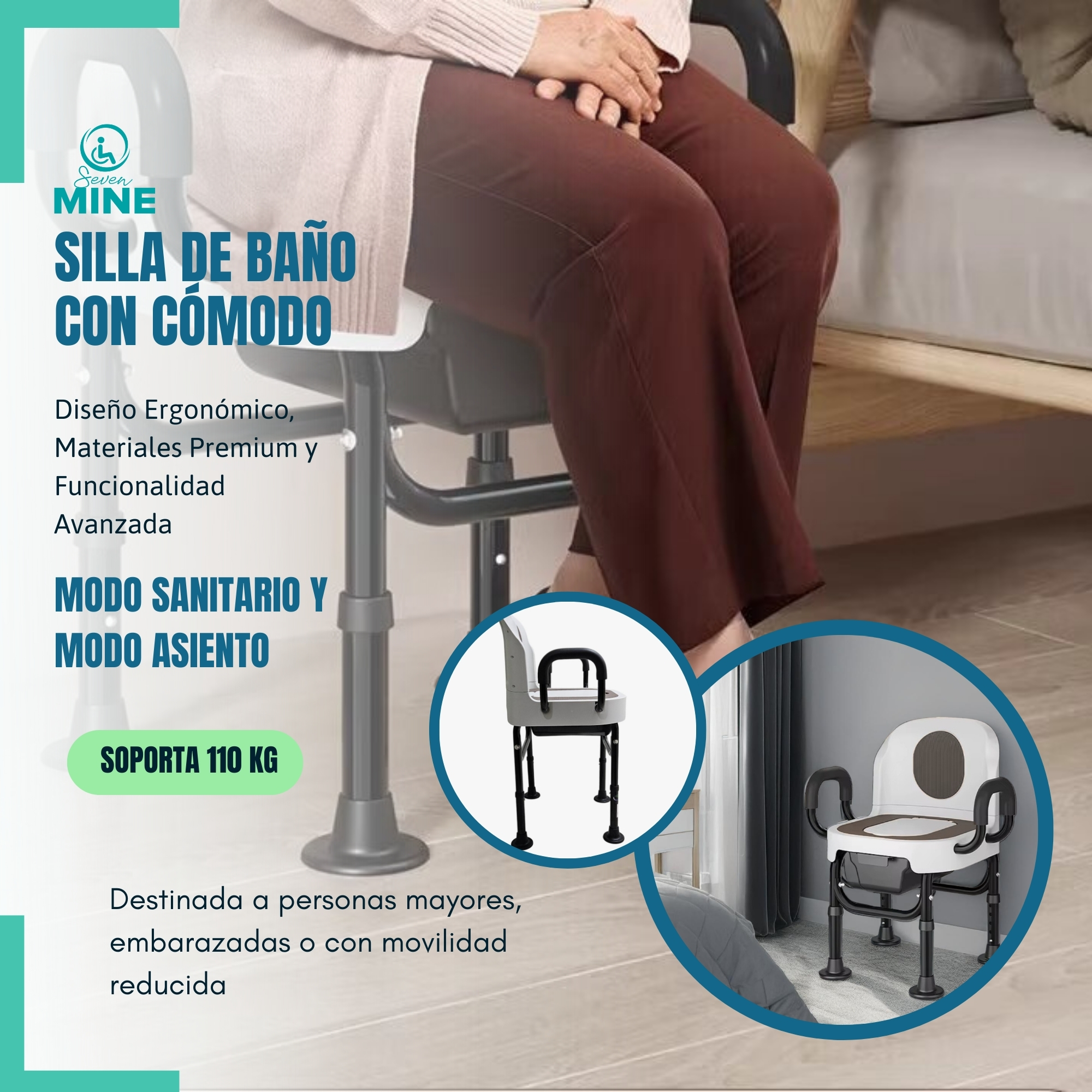 Foto 3 pulgar | Silla de Baño con Comodo Inodoro Cuadrado Sc-515