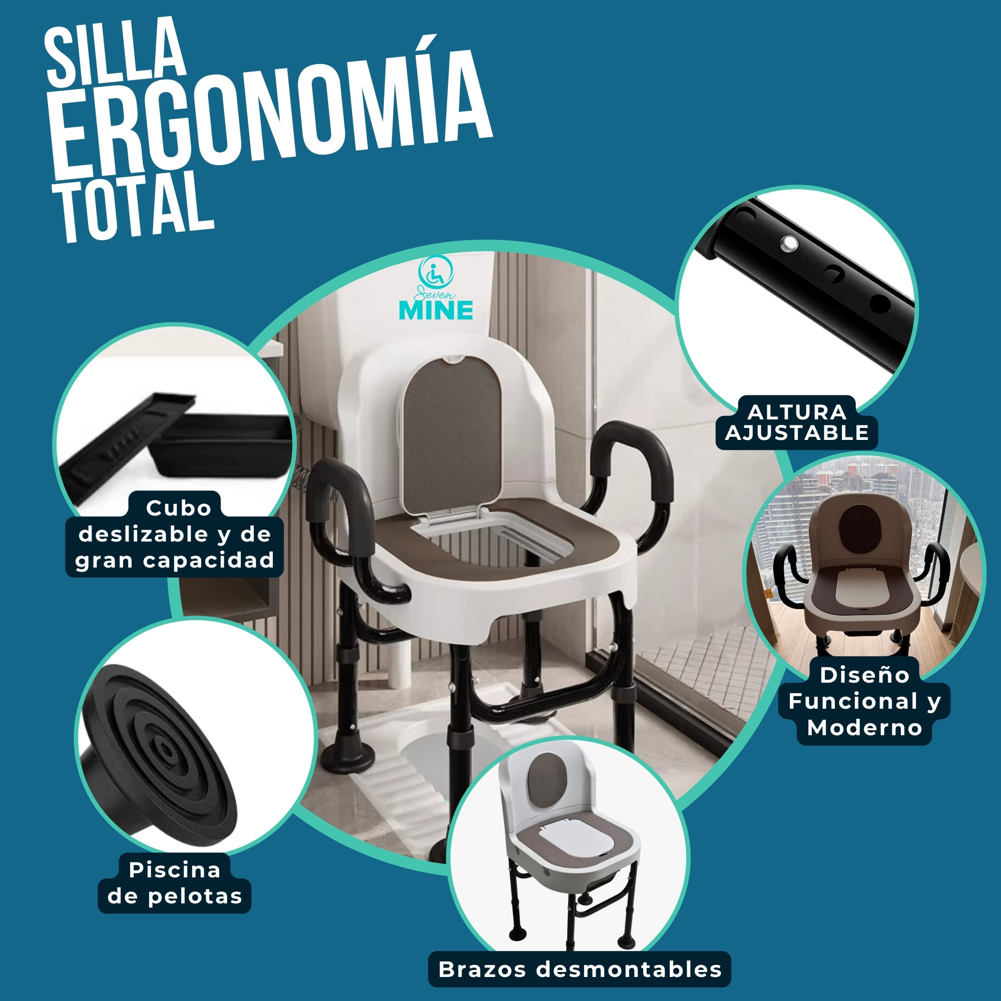Foto 5 pulgar | Silla de Baño con Comodo Inodoro Cuadrado Sc-515