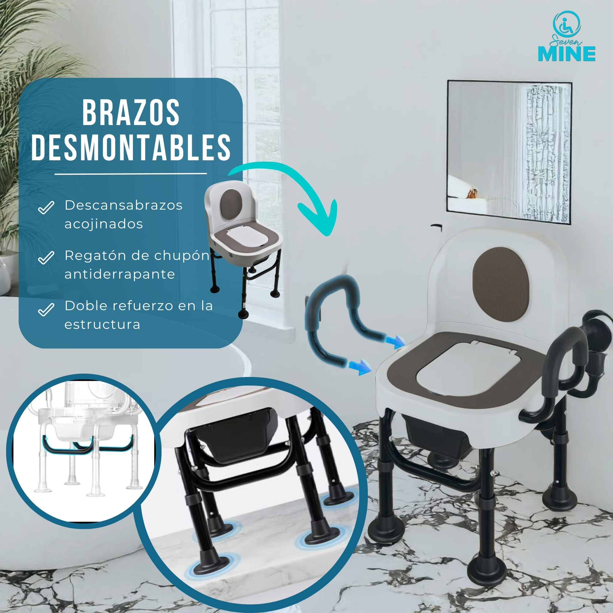 Foto 8 pulgar | Silla de Baño con Comodo Inodoro Cuadrado Sc-515