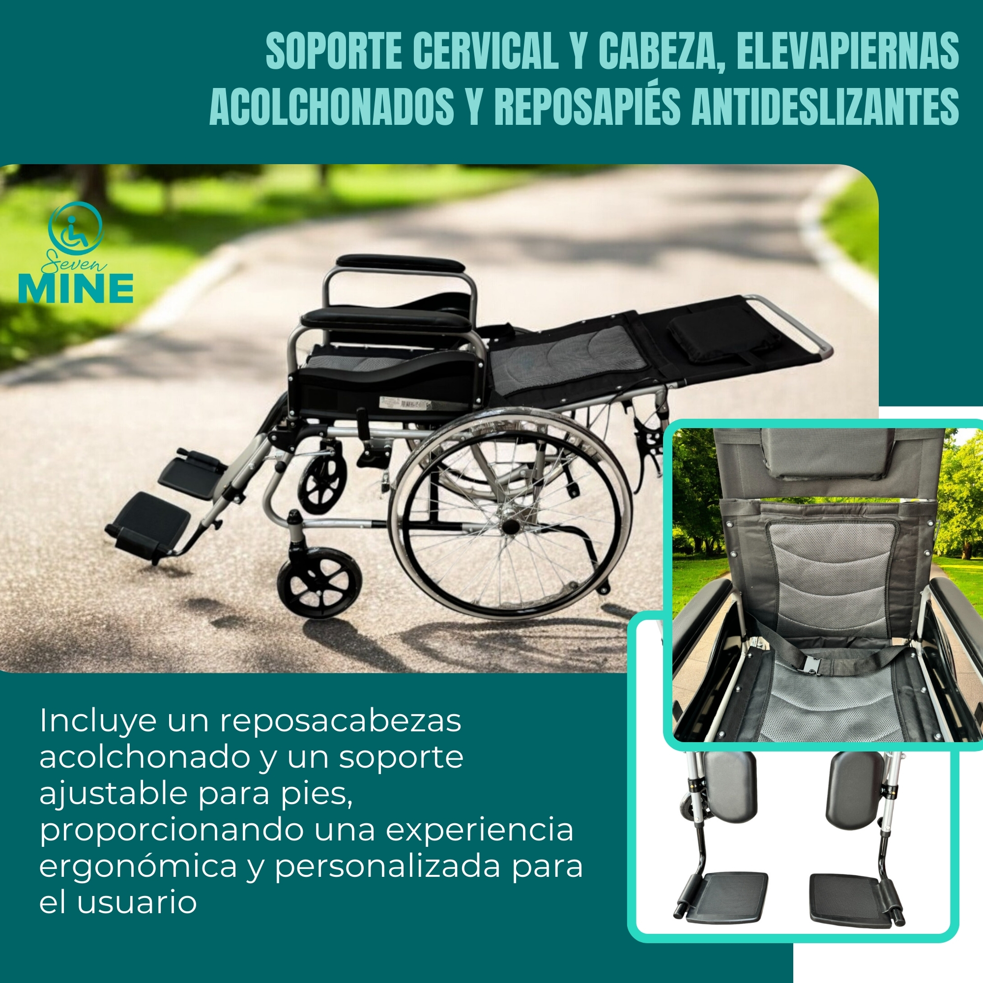 Foto 7 pulgar | Silla de Ruedas Reclinable 180° Tipo Cama Sc-381 Plegable