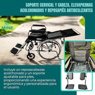 Foto 6 | Silla de Ruedas Reclinable 180° Tipo Cama Sc-381 Plegable