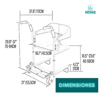 Foto 5 | Silla Sc-6129 De Traslado Para Adultos Mayores | 4 En 1