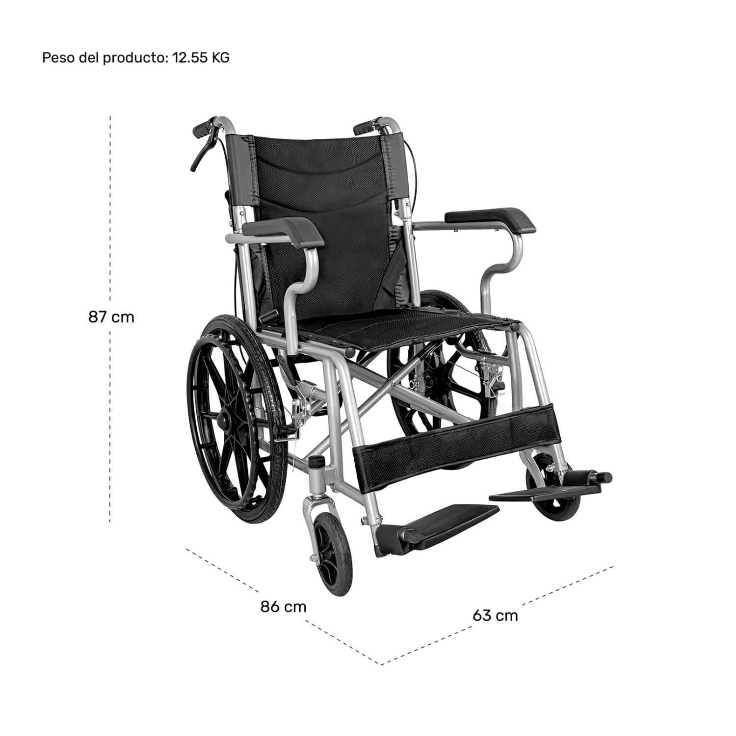 Foto 7 | Silla Ruedas Plegable Aluminio Ligera Todo Terreno Premium Negro Nanofort