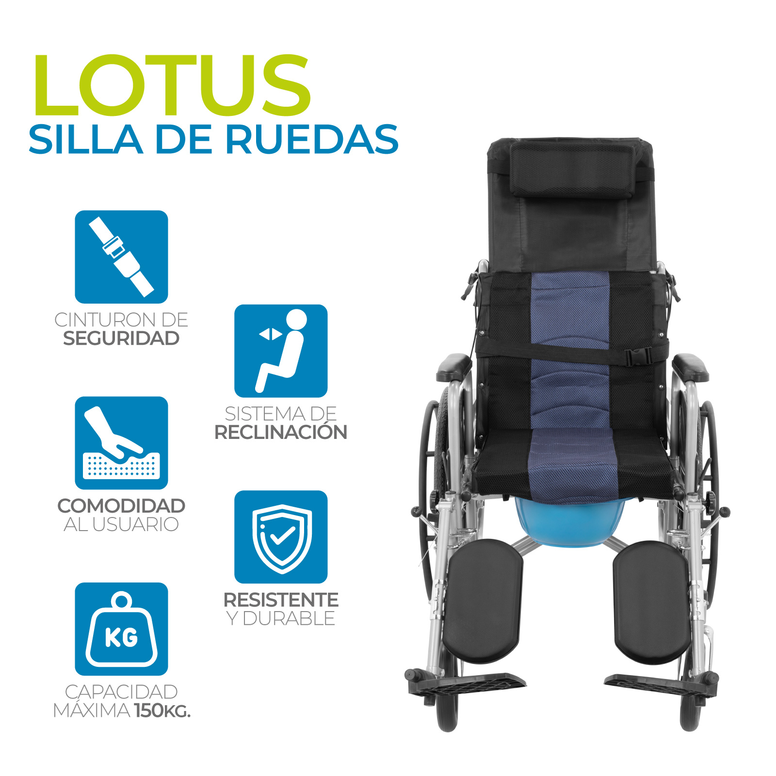 Foto 3 pulgar | Silla De Ruedas Reclinable Con Posapiés Y Wc Extraíble