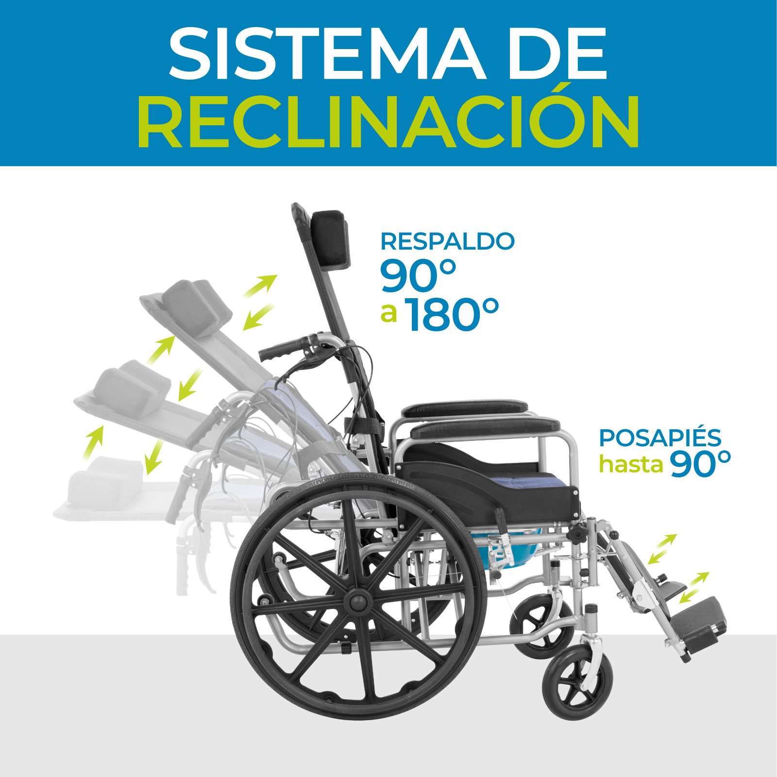 Foto 4 pulgar | Silla De Ruedas Reclinable Con Posapiés Y Wc Extraíble