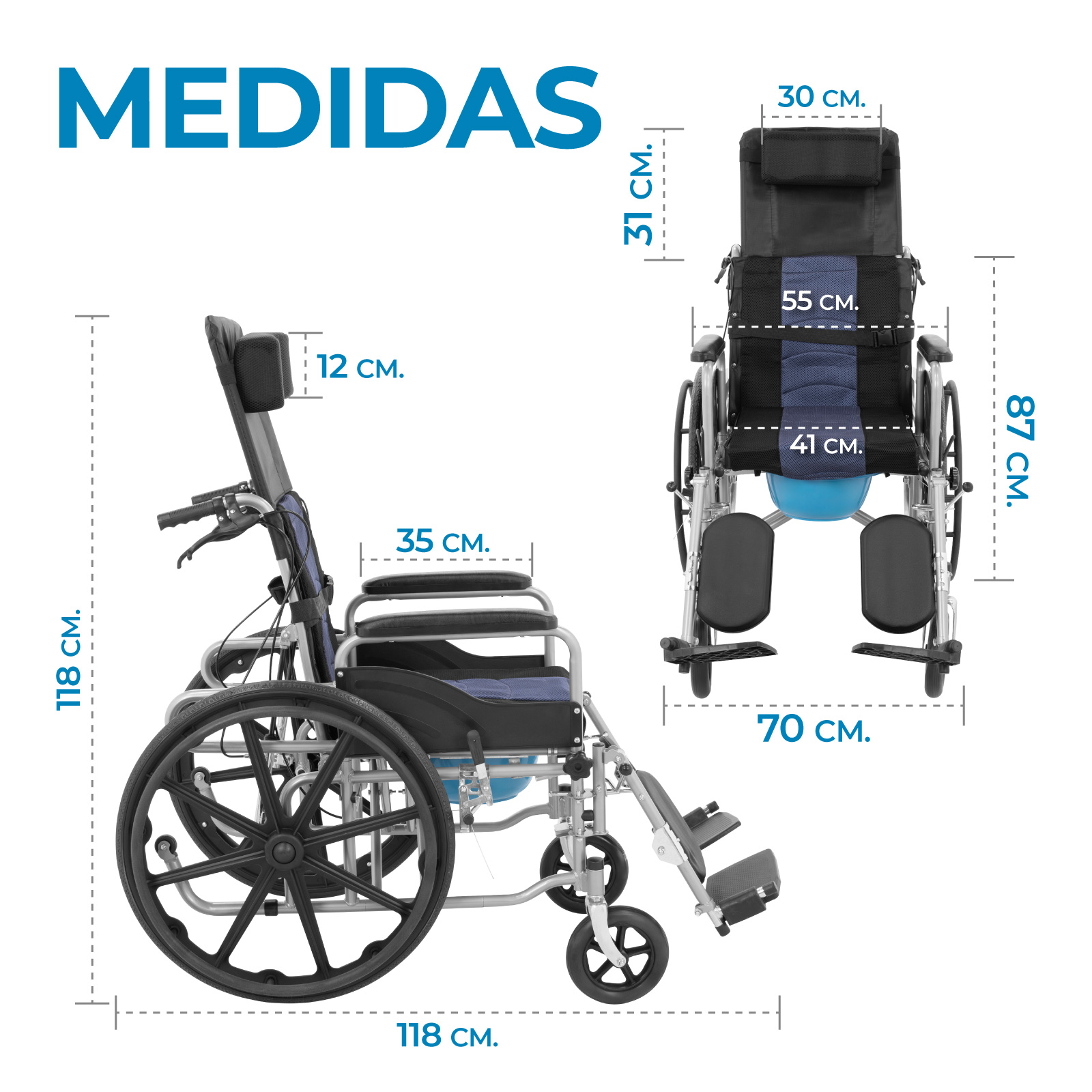 Foto 4 | Silla De Ruedas Reclinable Con Posapiés Y Wc Extraíble