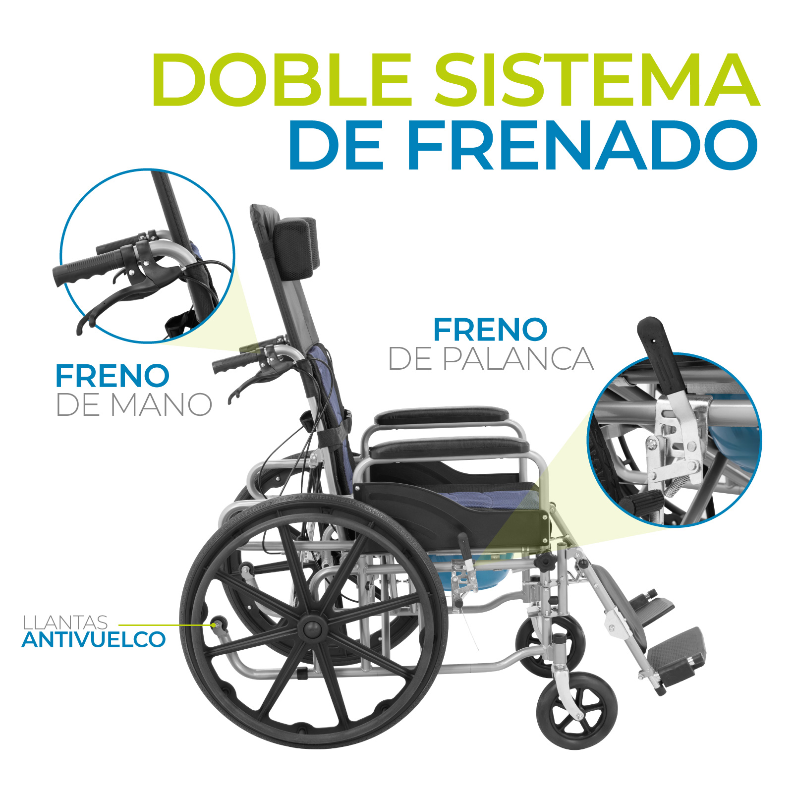 Foto 7 pulgar | Silla De Ruedas Reclinable Con Posapiés Y Wc Extraíble