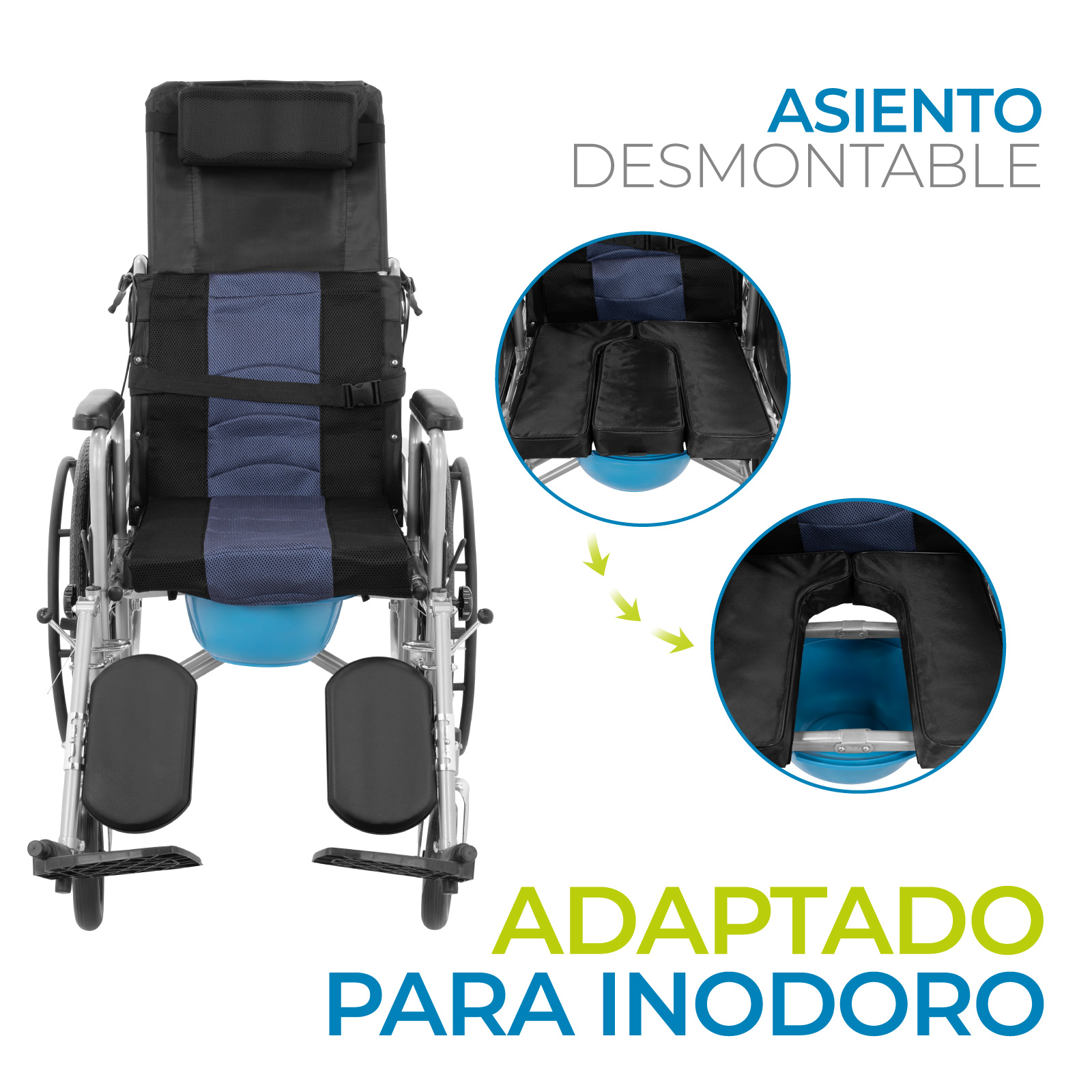 Foto 7 | Silla De Ruedas Reclinable Con Posapiés Y Wc Extraíble