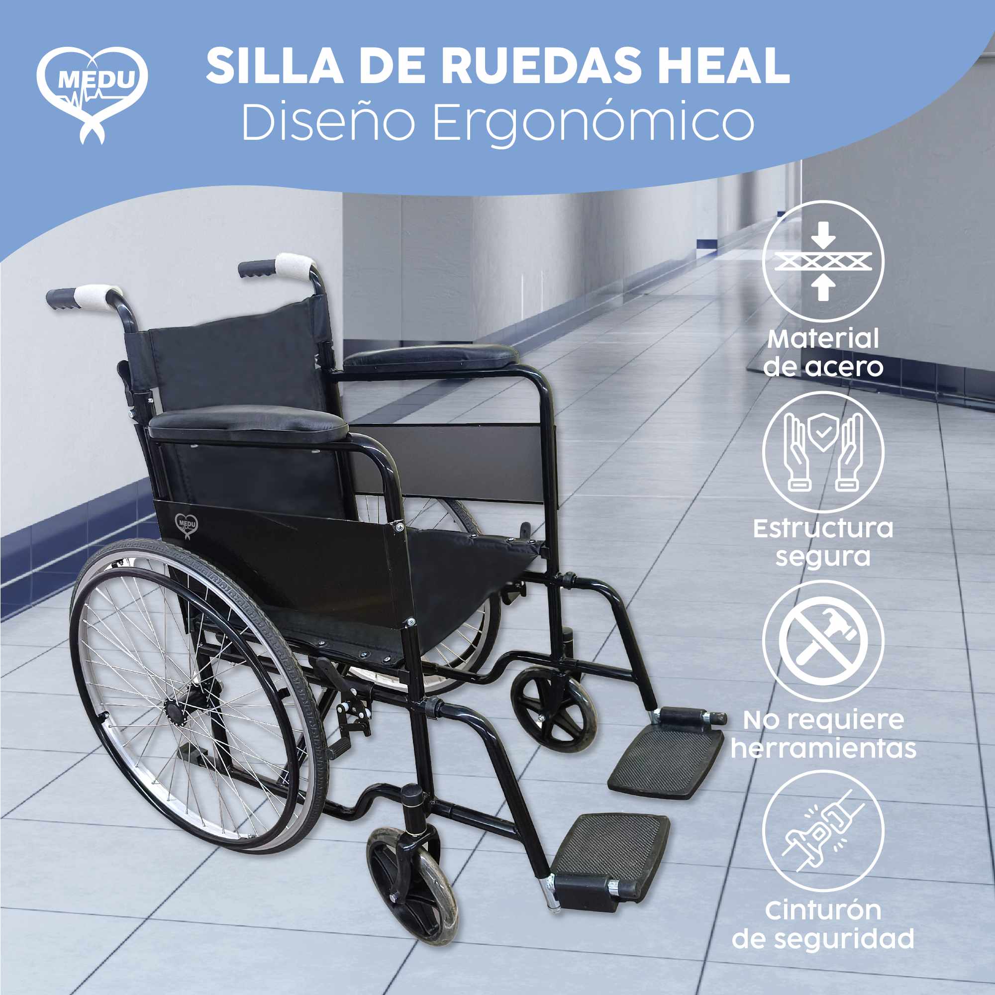 Foto 3 pulgar | Silla De Ruedas Medu Heal Color Negro – Solución Ideal Para Tu Movilidad Y Comodidad