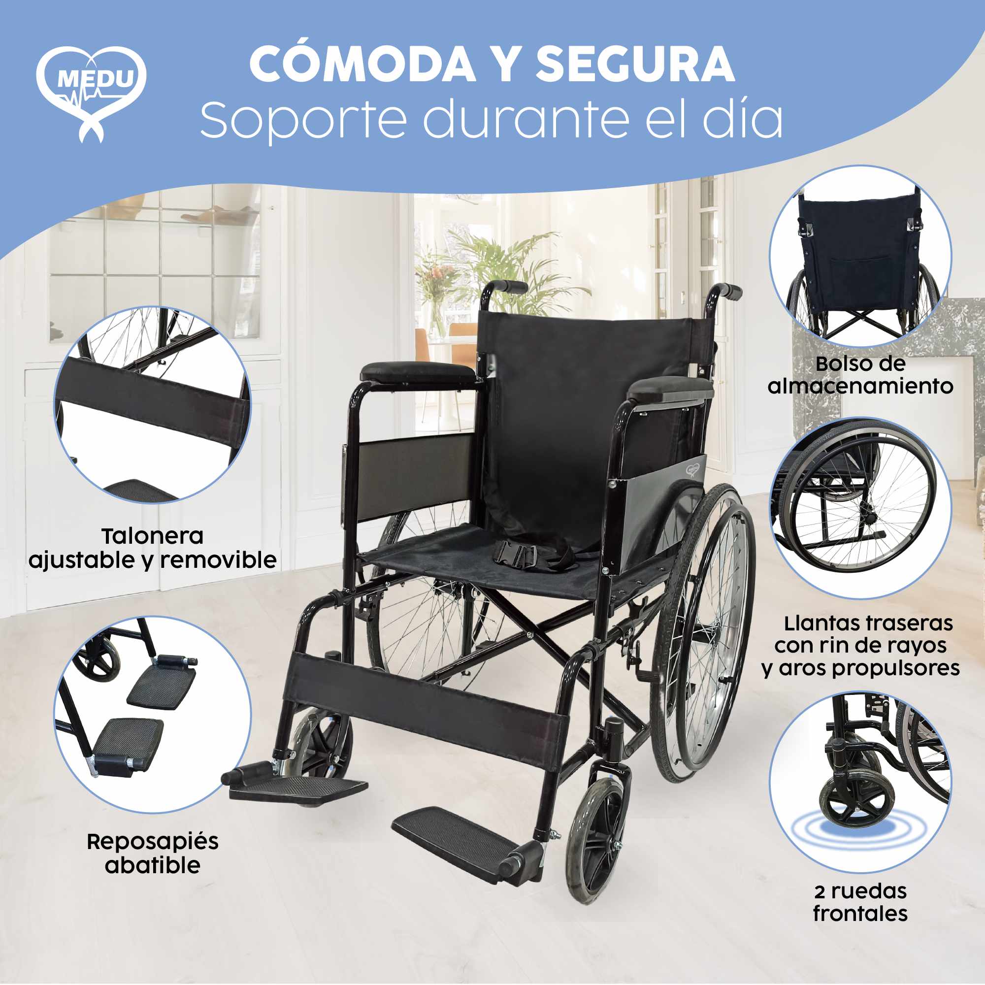 Foto 5 pulgar | Silla De Ruedas Medu Heal Color Negro – Solución Ideal Para Tu Movilidad Y Comodidad