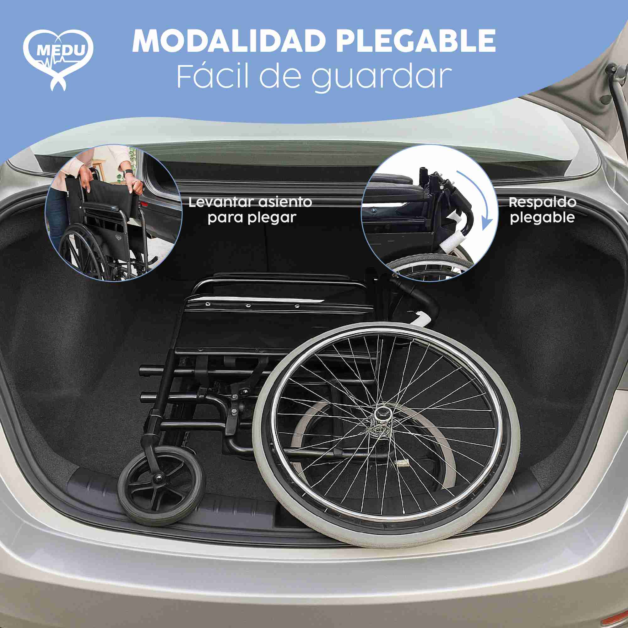 Foto 9 pulgar | Silla de Ruedas Medu Heal Negra Solución Ideal para tu Movilidad y Comodidad