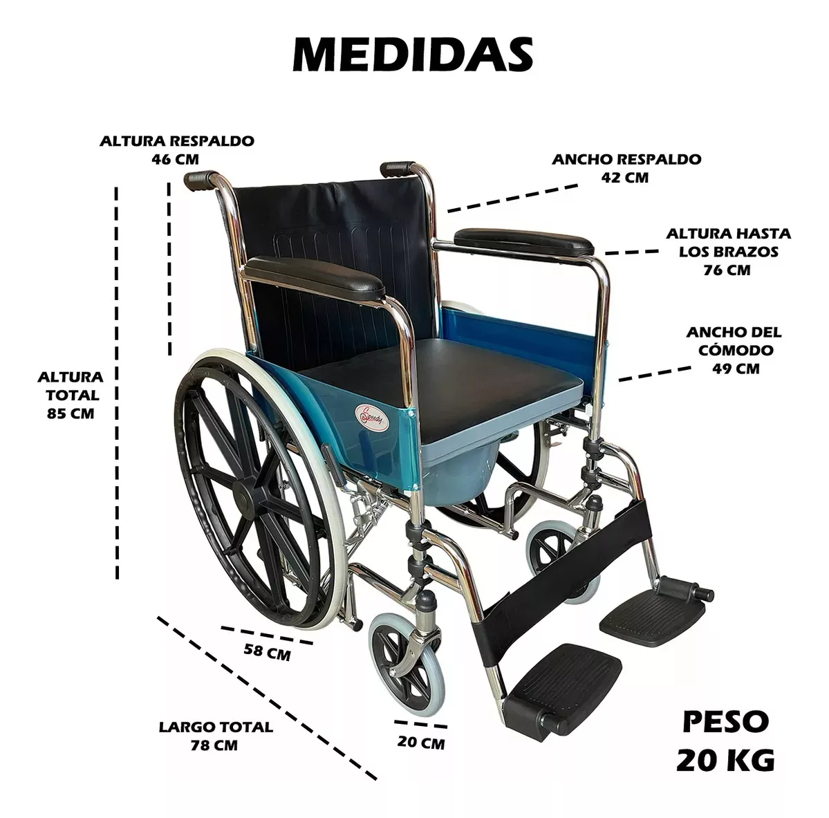 Foto 8 pulgar | Silla de Ruedas Asiento Acojinado Vinil Removible