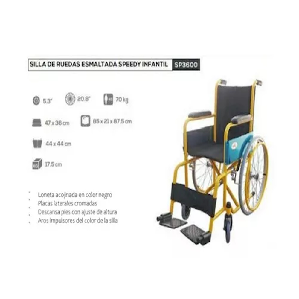 Foto 3 | Silla de Ruedas Infantil Esmaltada Amarilla Speedy con Rin de Rayos de 18" y Loneta Acojinada