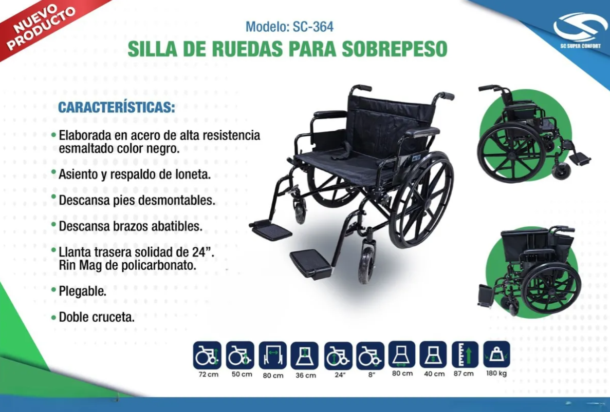 Foto 4 pulgar | Silla De Ruedas Para Sobrepeso Reforzada Extra Ancha 180 Kg