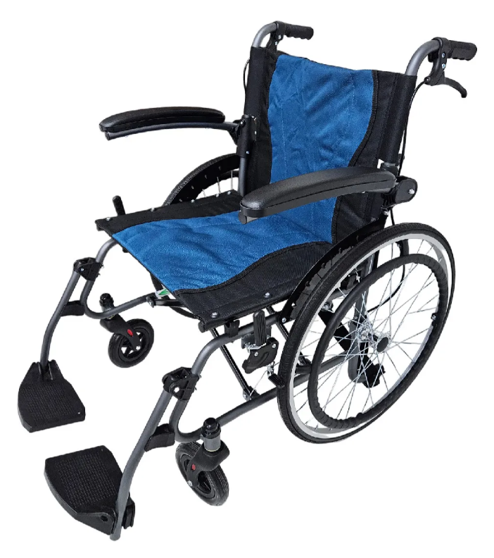Foto 2 pulgar | Silla De Ruedas De Aluminio Ligera Azul Plegable Con Frenos