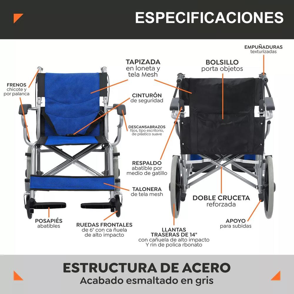 Foto 5 pulgar | Silla De Ruedas De Traslado Ligera Plegable Con Freno 4x4
