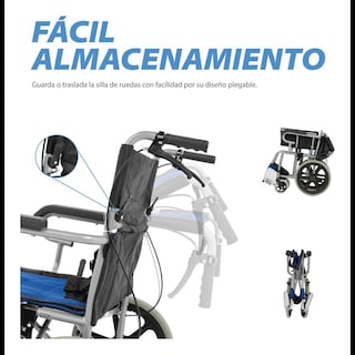 Foto 7 | Silla De Ruedas De Traslado Ligera Plegable Con Freno 4x4