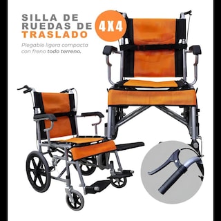 Foto 2 | Silla De Ruedas De Traslado Ligera Plegable Con Freno 4x4