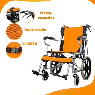 Foto 3 | Silla De Ruedas De Traslado Ligera Plegable Con Freno 4x4