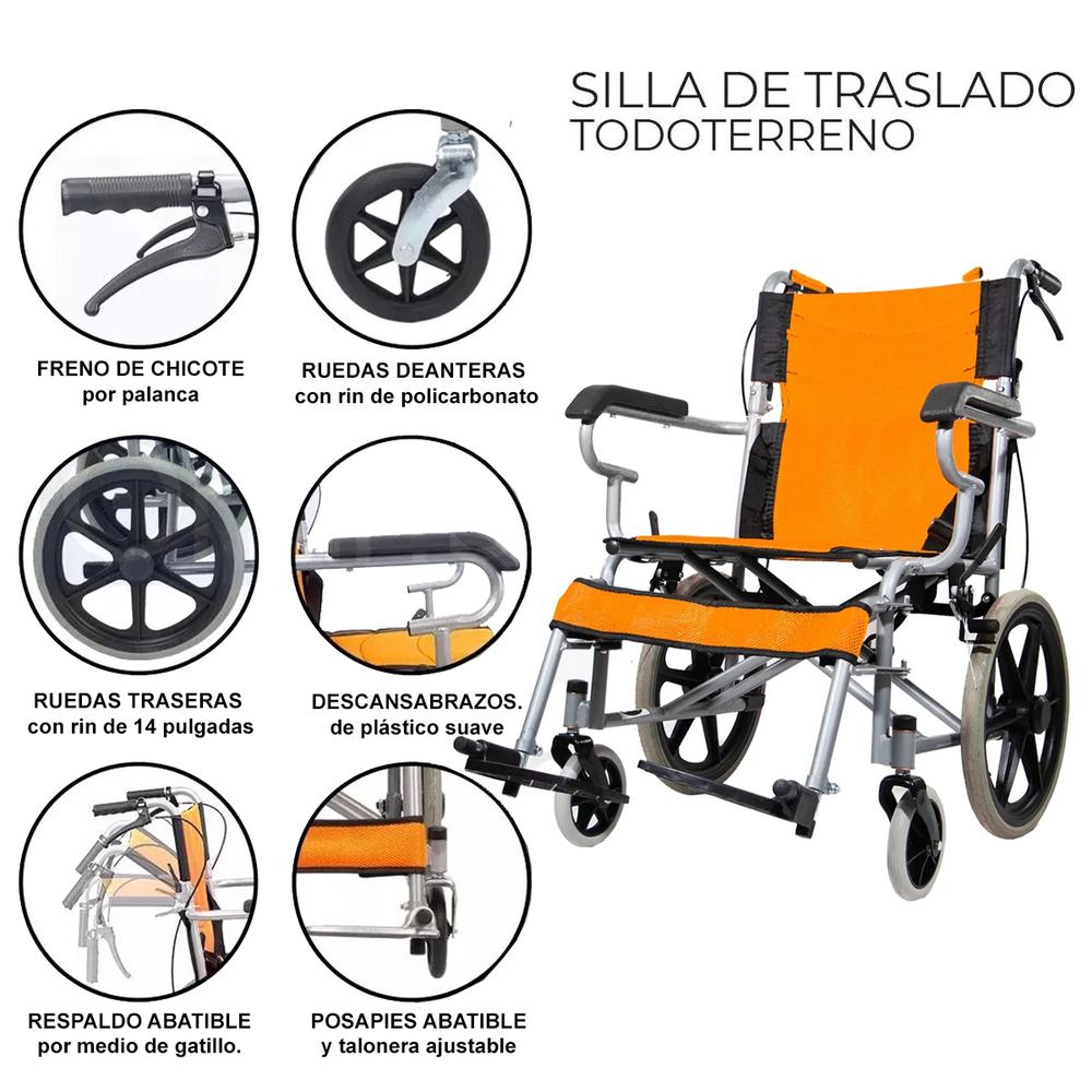Foto 5 pulgar | Silla De Ruedas De Traslado Ligera Plegable Con Freno 4x4