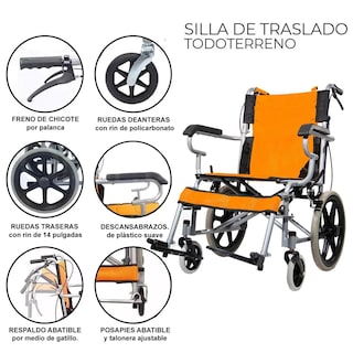 Foto 4 | Silla De Ruedas De Traslado Ligera Plegable Con Freno 4x4