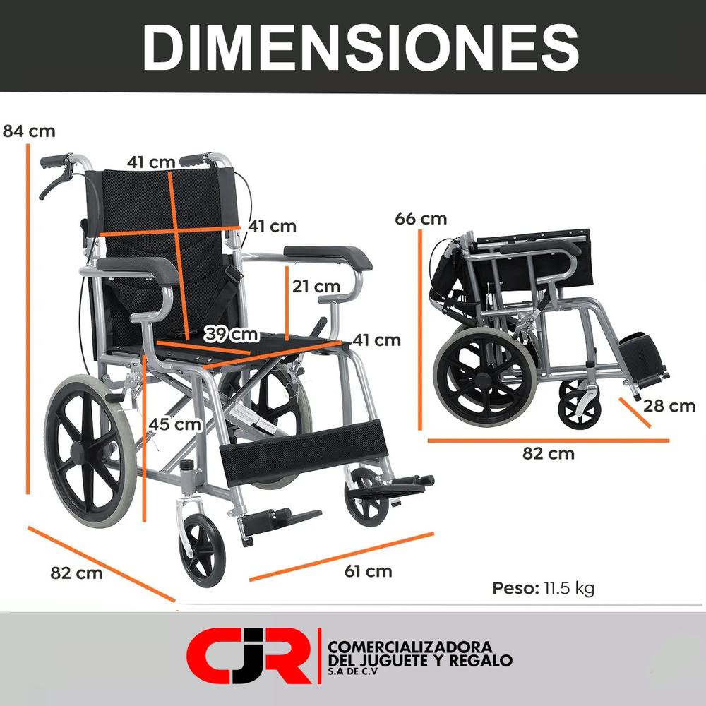 Foto 7 pulgar | Silla De Ruedas De Traslado Ligera Plegable Con Freno 4x4