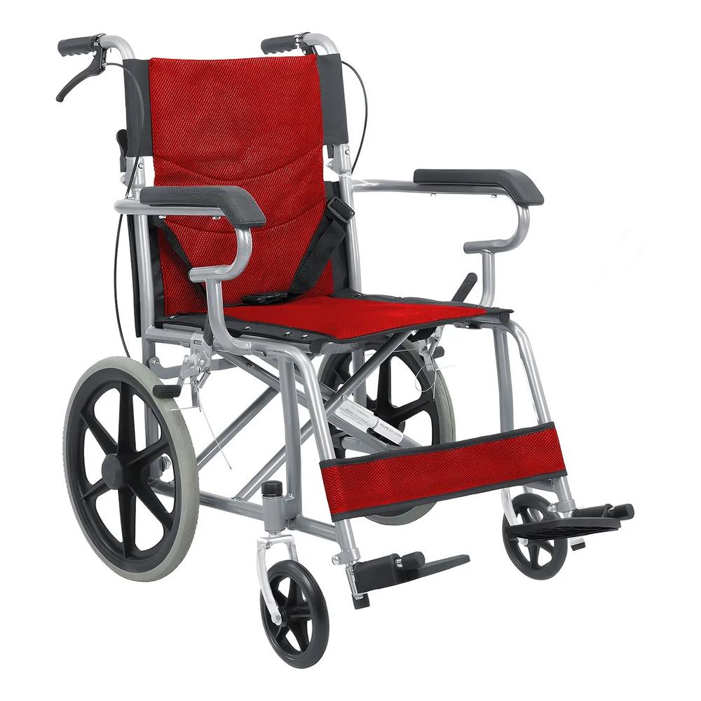 Silla De Ruedas De Traslado Ligera Plegable Con Freno 4x4