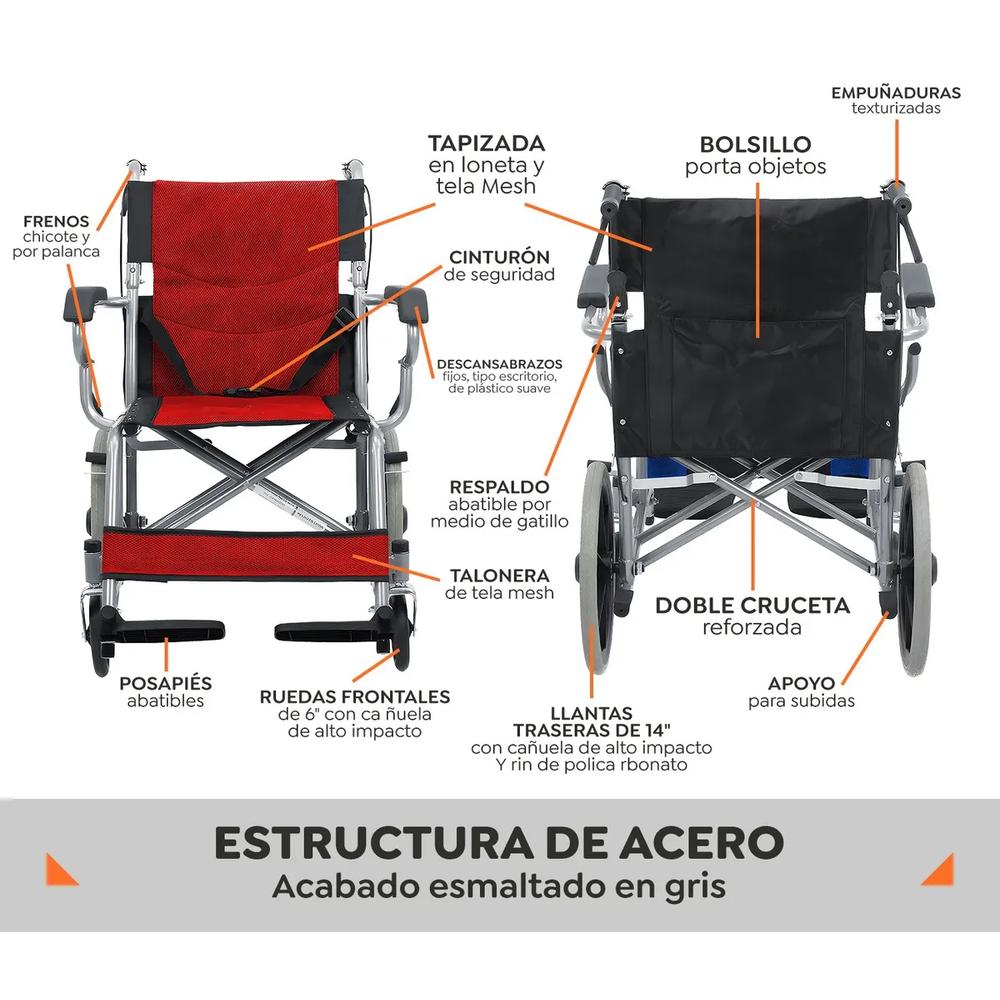 Foto 5 pulgar | Silla De Ruedas De Traslado Ligera Plegable Con Freno 4x4