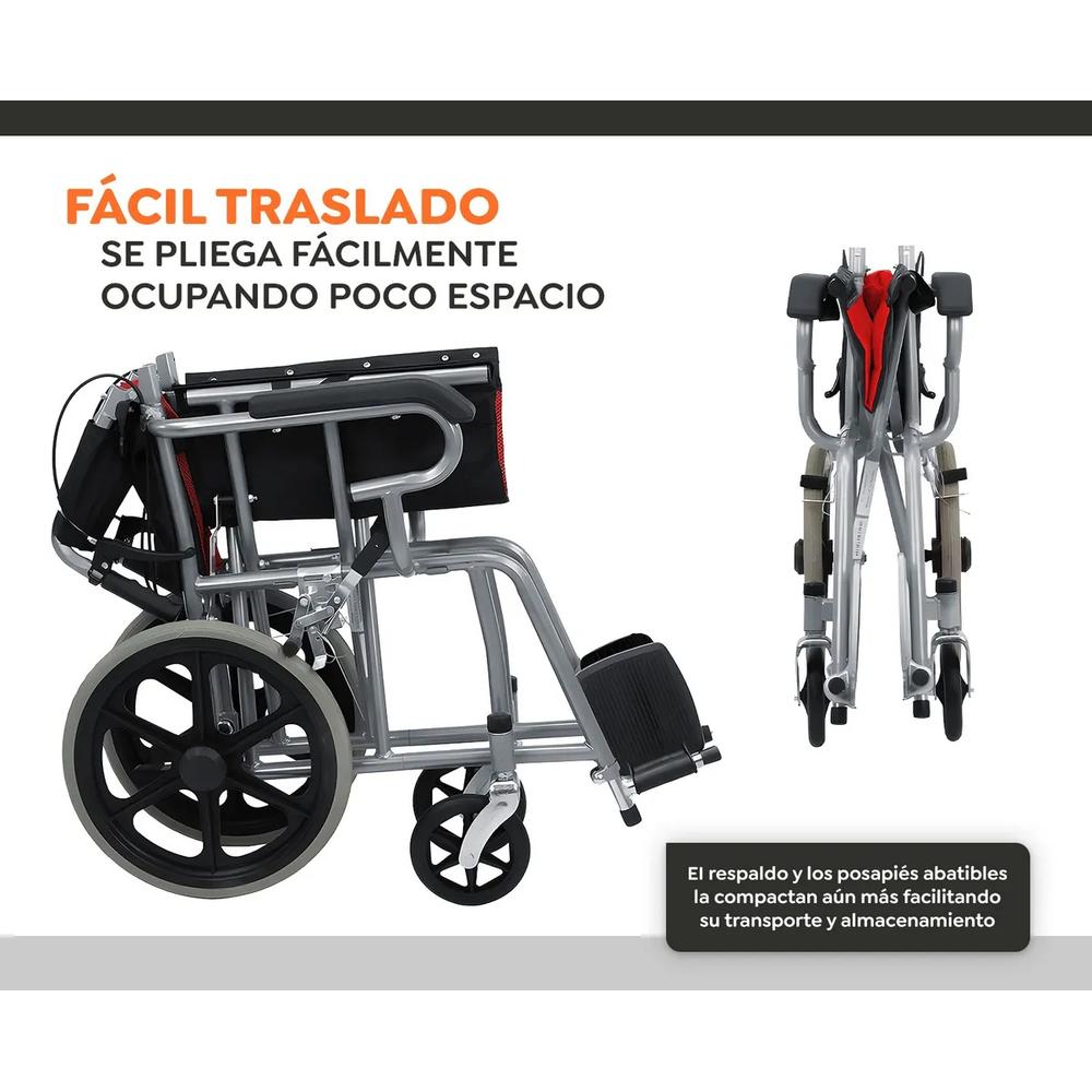 Foto 6 | Silla De Ruedas De Traslado Ligera Plegable Con Freno 4x4