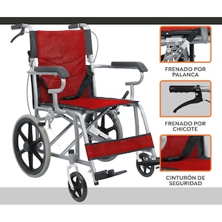 Foto 7 | Silla De Ruedas De Traslado Ligera Plegable Con Freno 4x4