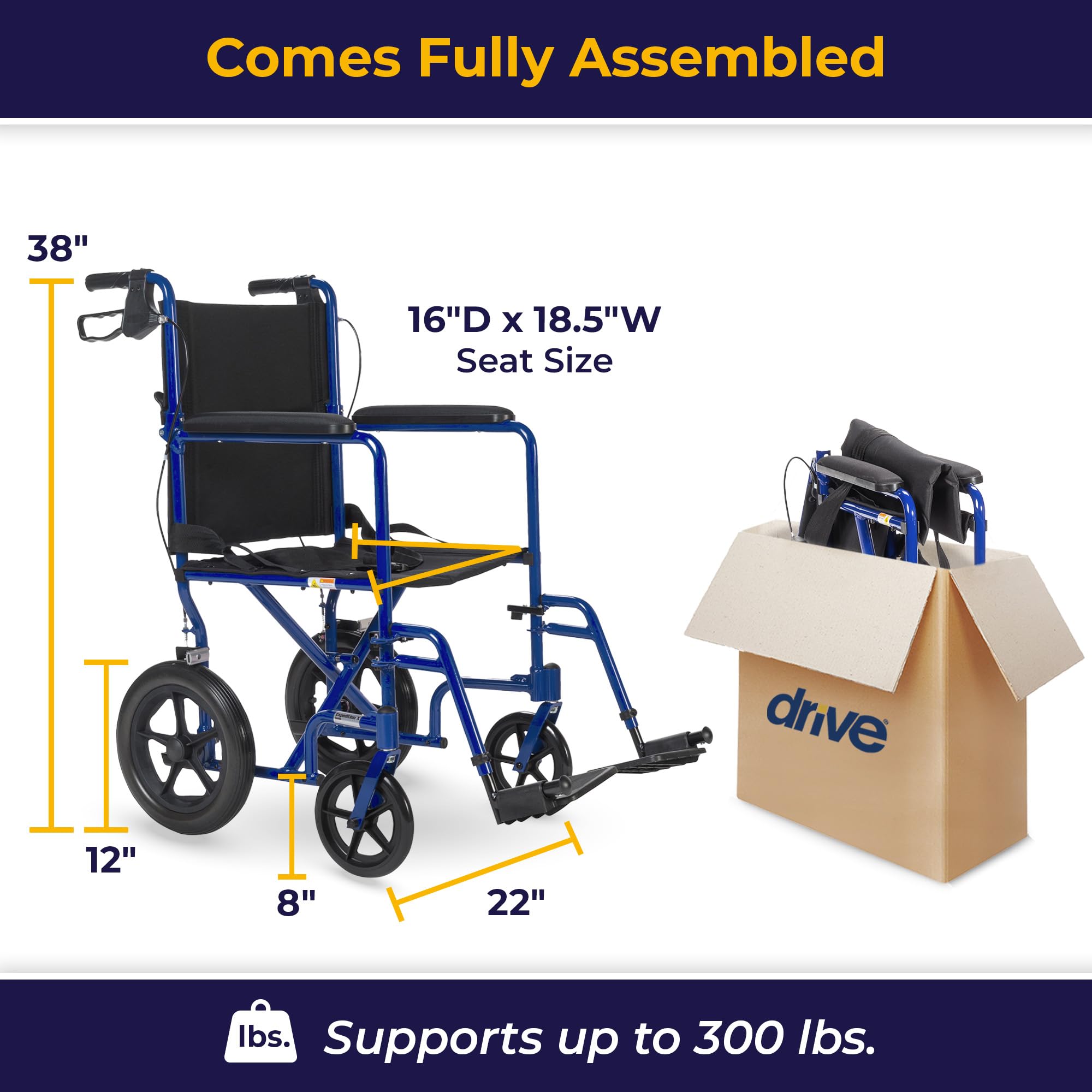 Foto 5 pulgar | Silla De Ruedas De Transporte Drive Medical Exp19ltbl Lightweight - Venta Internacional.
