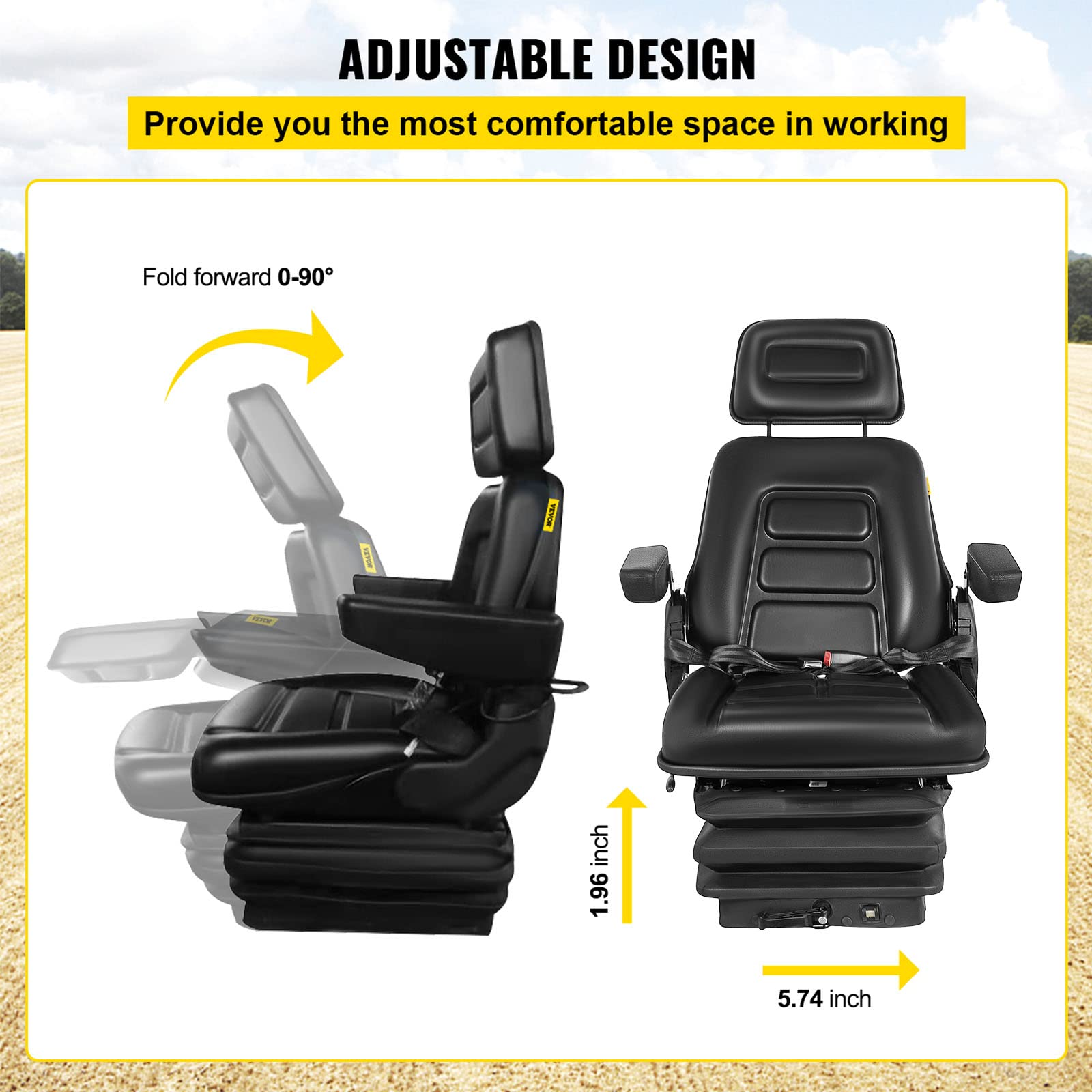 Foto 3 | Asiento Con Suspensión Vevor, Respaldo Ajustable, Reposacabezas, Reposabrazos - Venta Internacional.