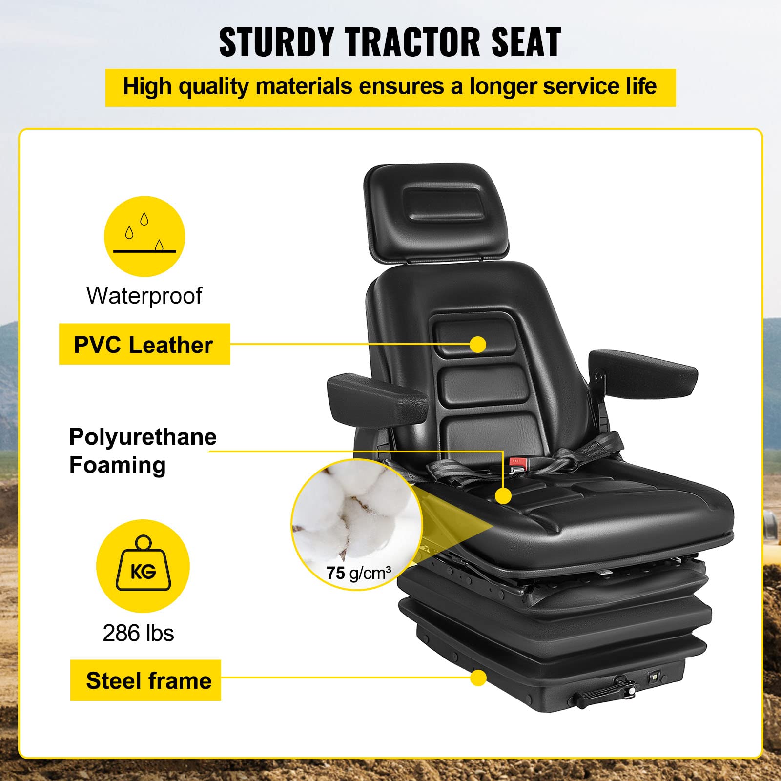 Foto 5 | Asiento Con Suspensión Vevor, Respaldo Ajustable, Reposacabezas, Reposabrazos - Venta Internacional.