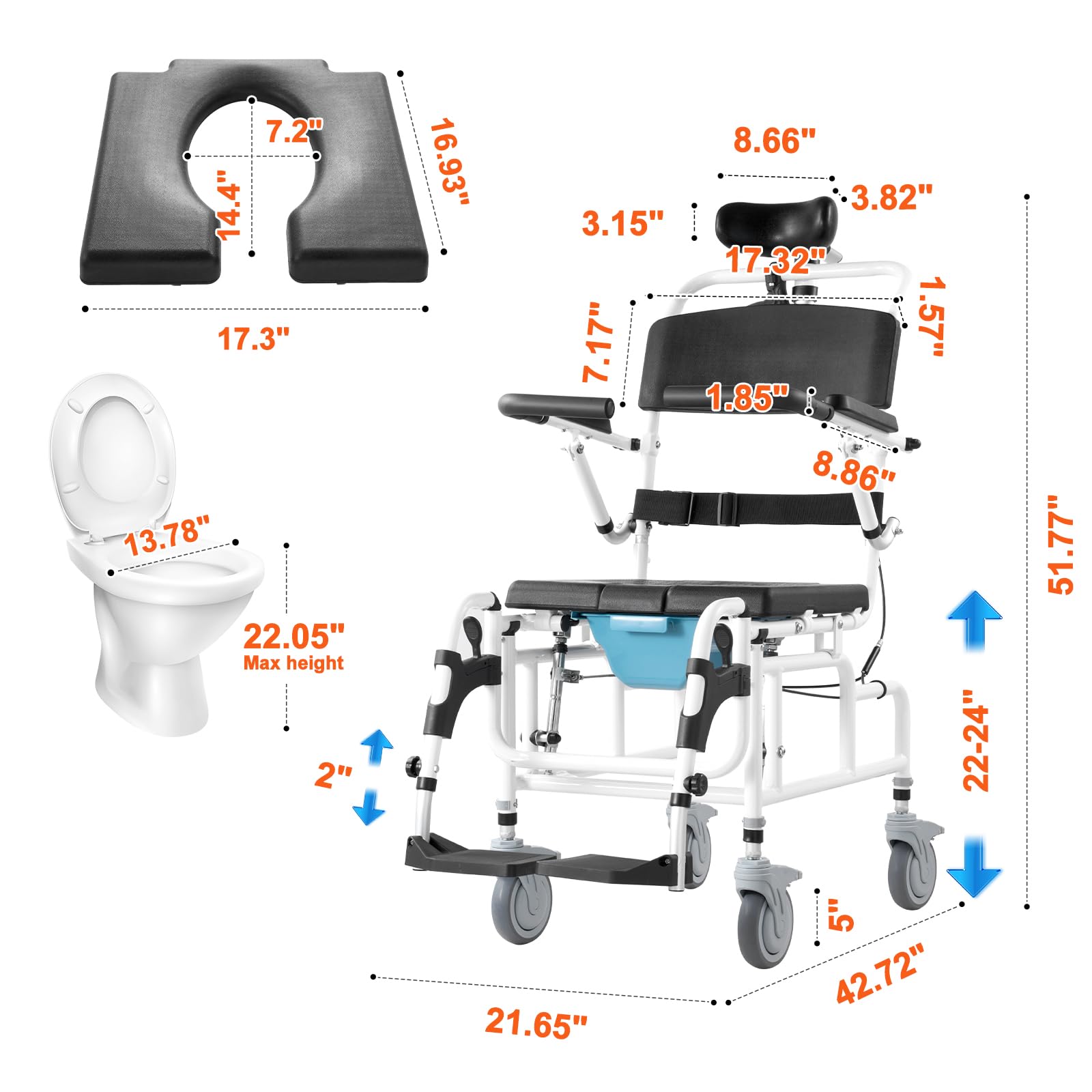 Foto 3 pulgar | Silla De Ruedas De Ducha Vevor De Aleación De Aluminio De 17.5 Pulgadas Para Ducha - Venta Internacional.
