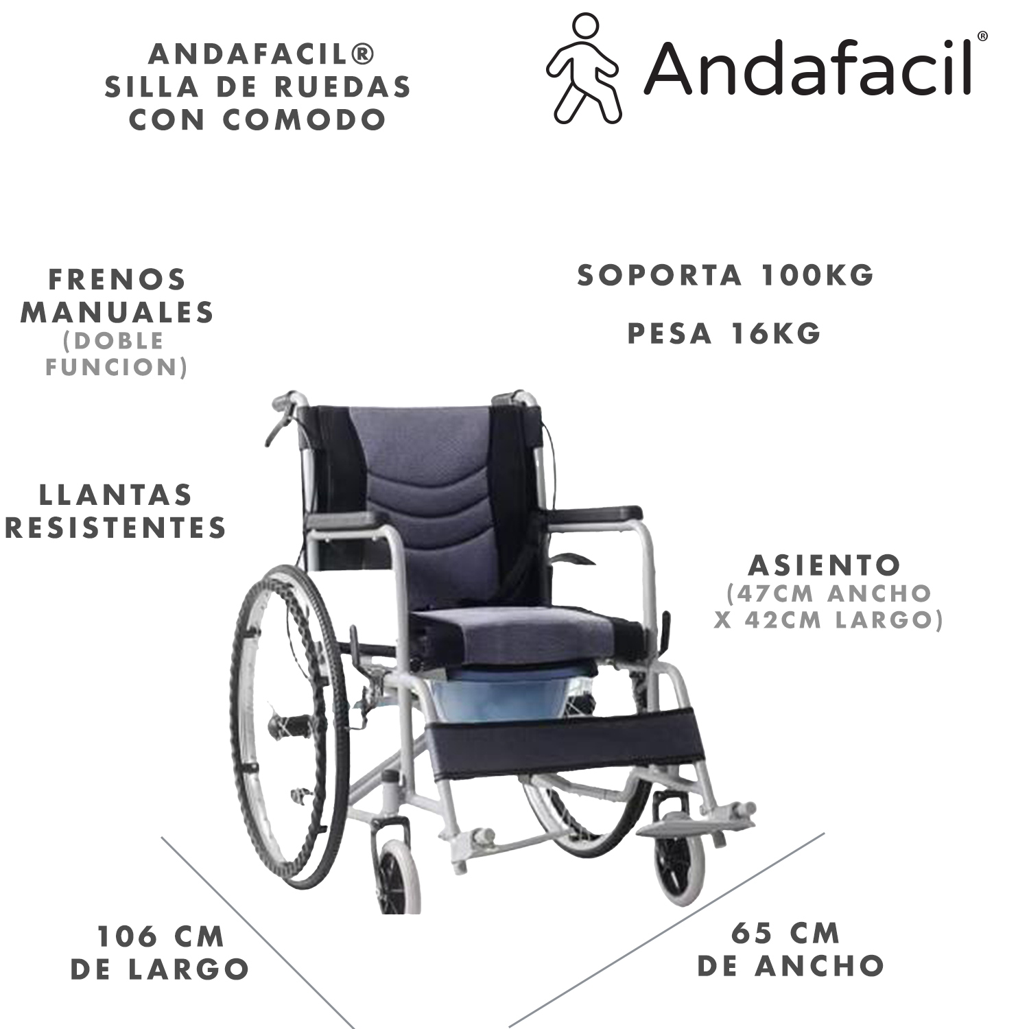 Foto 4 pulgar | Silla de Ruedas Andafacil