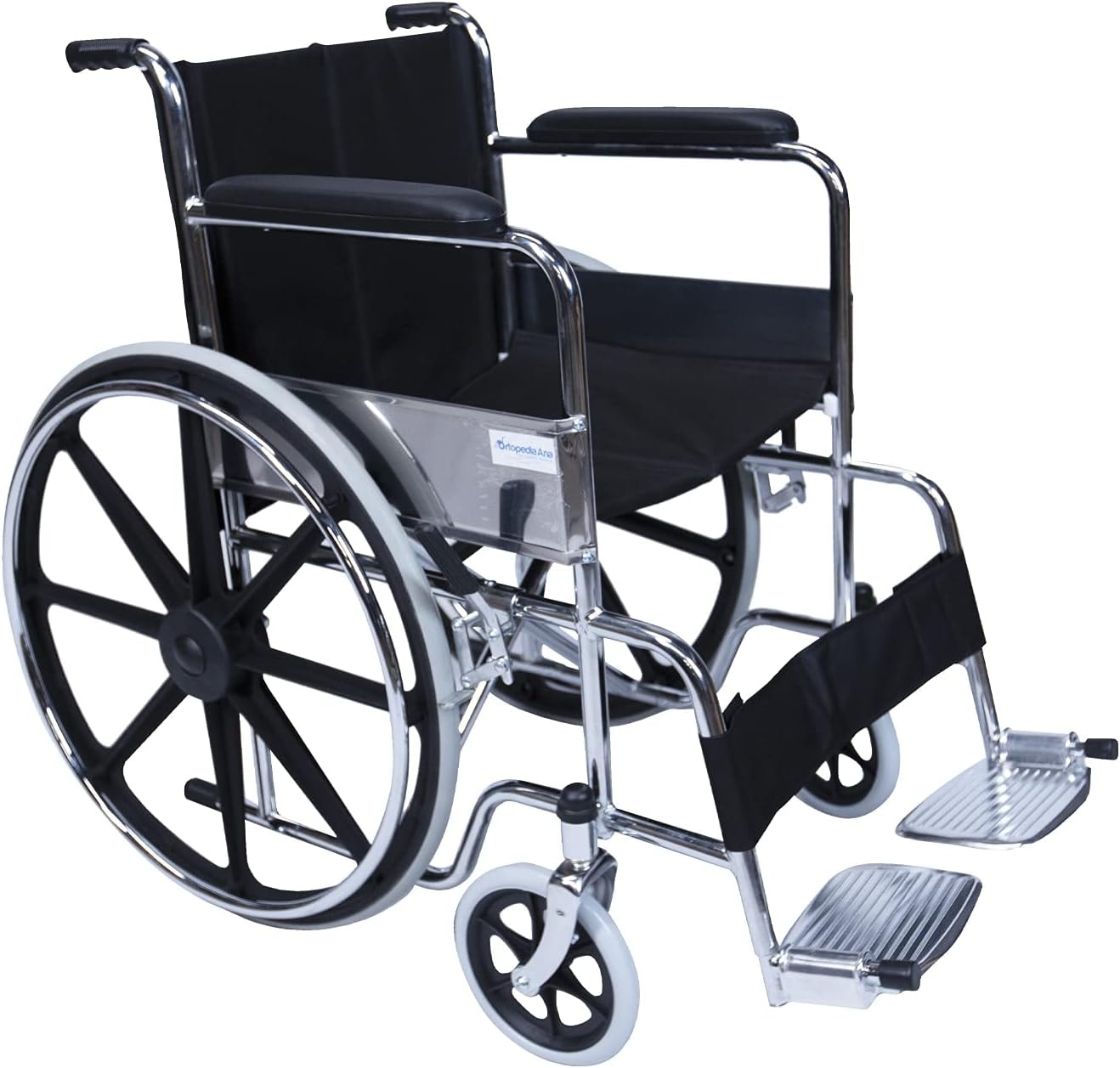 Silla De Ruedas Cromada - Rin Negro  Asiento Y Respaldo De Lona  Soporta Hasta 100kg