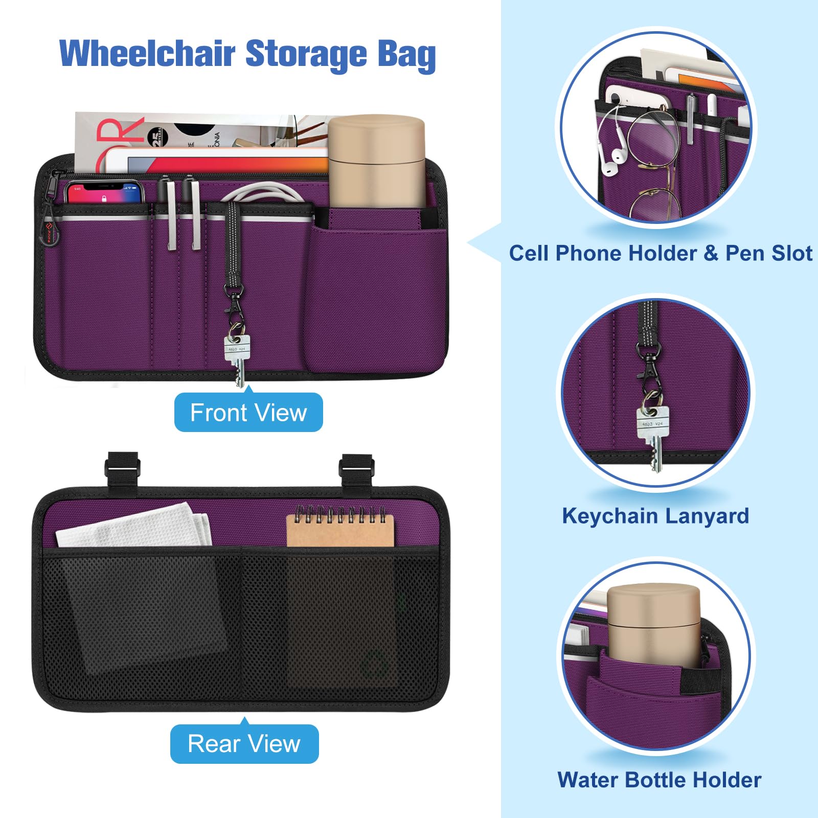 Foto 3 pulgar | Bolsa De Almacenamiento Lateral Para Silla De Ruedas Finpac Con Portavasos  Color Morado - Venta Internacional.