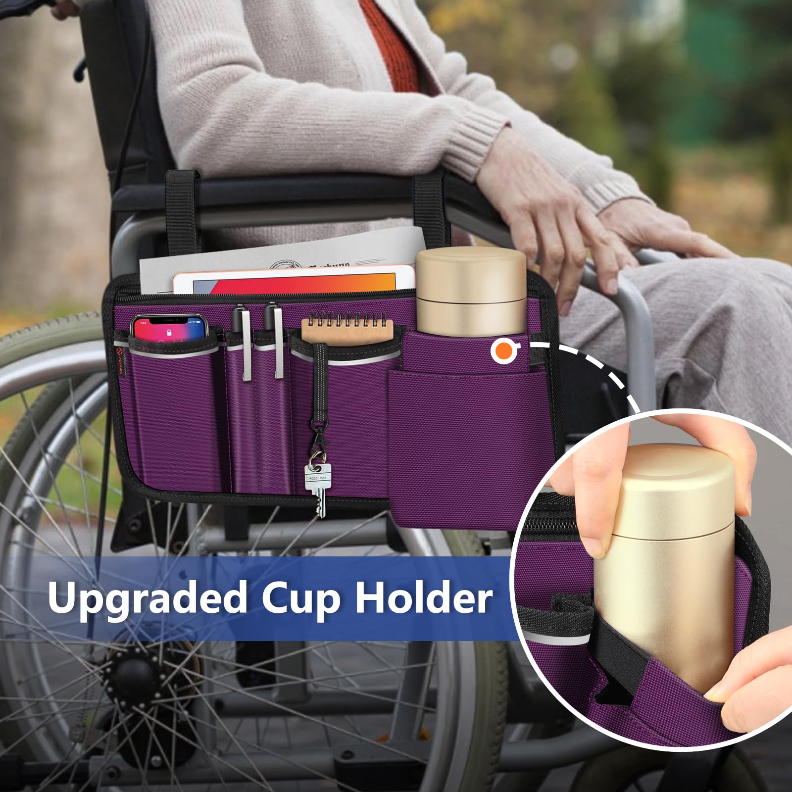 Foto 4 pulgar | Bolsa De Almacenamiento Lateral Para Silla De Ruedas Finpac Con Portavasos  Color Morado - Venta Internacional.